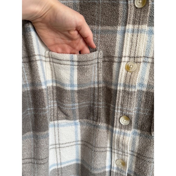 American Eagle Sherpa Plaid Flannel‎ Oversized Shirt Jacket L Shacket Gorpcore - Picture 9 of 12